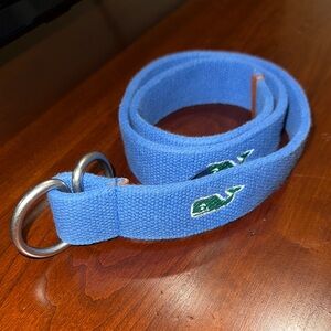 Vineyard Vines Blue Canvas Belt with Whale Embroidery
